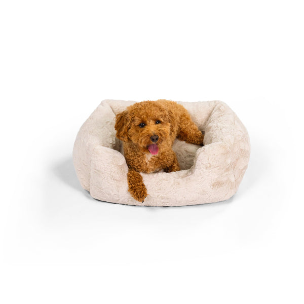 Calming Faux Fur Dog Bed Oyster Cream Small 20" x 15"