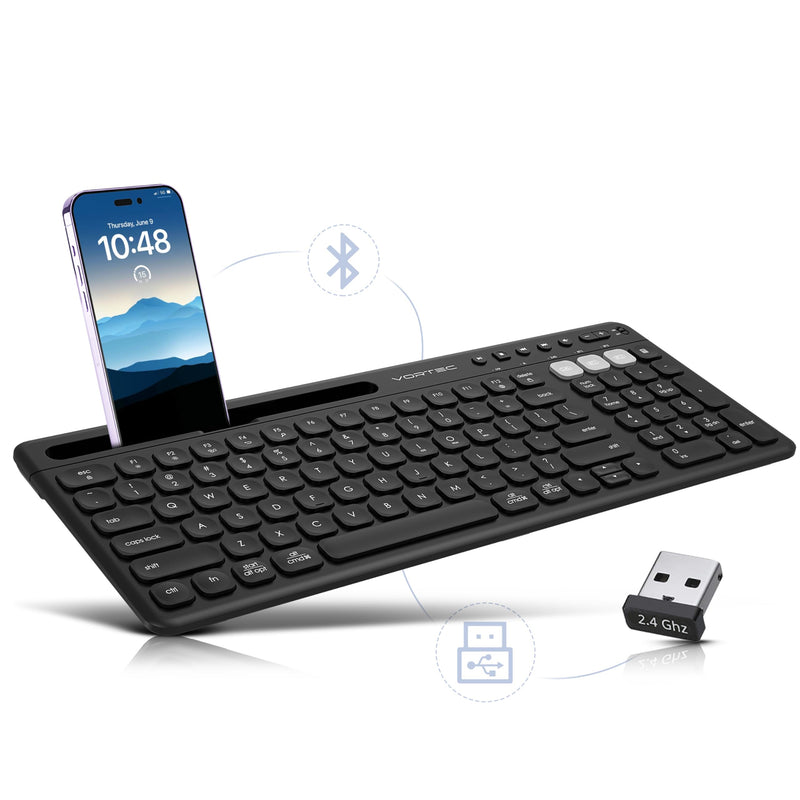 Vortec Multi Device Wireless Bluetooth Keyboard with Stand Black