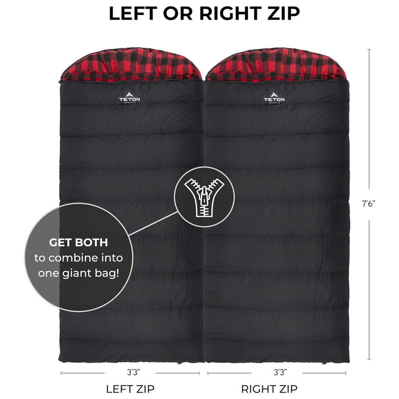 TETON Sports XXL Cold Weather Sleeping Bag - Black Right Zip