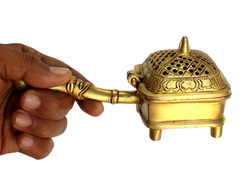 Esplanade Brass Incense Burner Dhoop Dani Stand with Handle 15 Cms Square