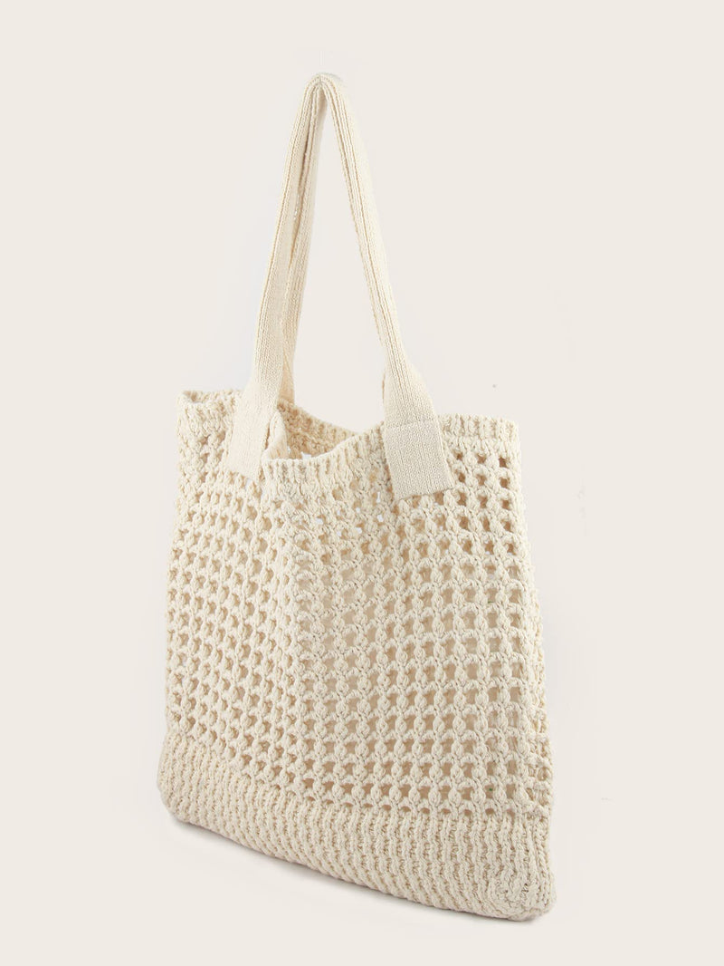 Enbei Women's Large Beach Tote Bag White Crocheted Aesthetic Shoulder Handbag