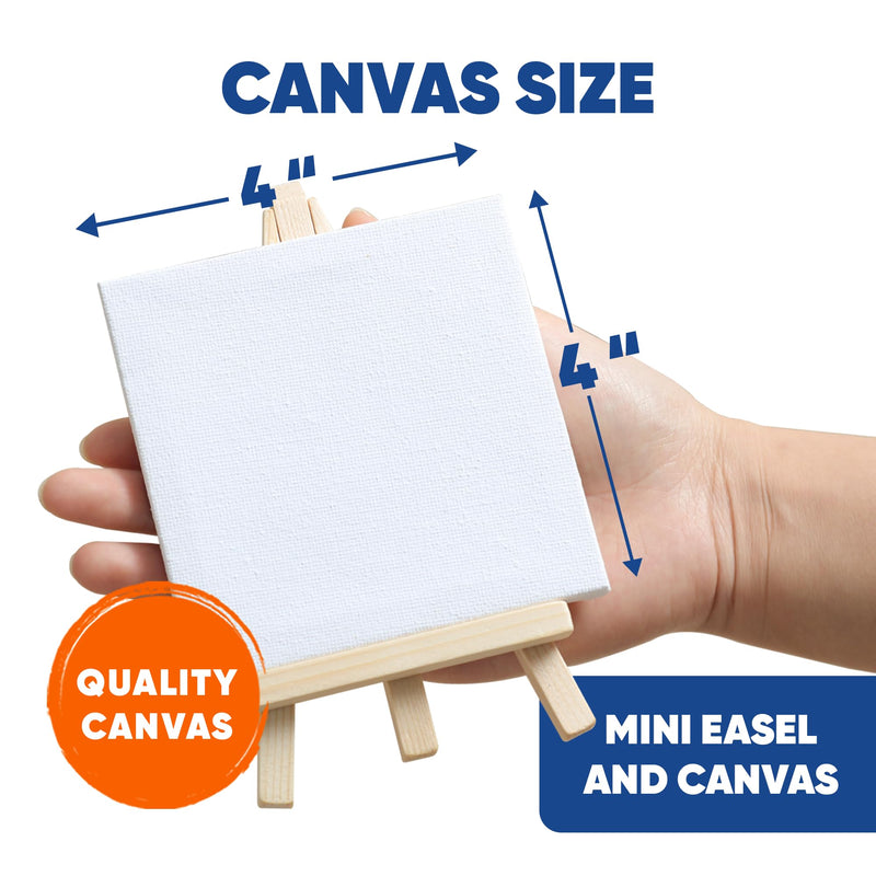 12 Mini 4x4 Inches Canvas & Easel Set with 10 Colors Acrylic Paint for Kids