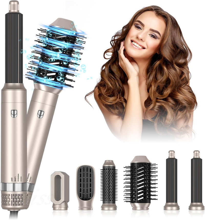 6 in 1 Air Styler, Hot Air Brush, Hair Dryer Brush, Thermal Brush Magic Styler, Hair Dryer Brush, Hair Styling Appliances, Hair Styler, Straightening Brush (Gold)