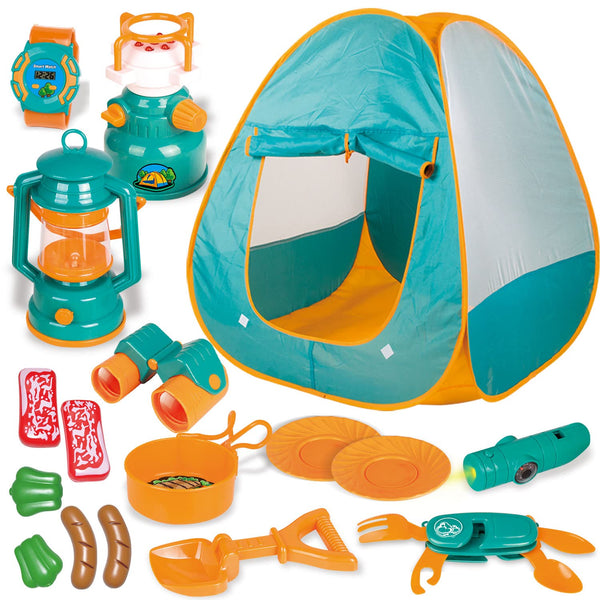 Kids Camping Gear Set with Pop Up Tent - 17 Piece Outdoor Adventure Kit