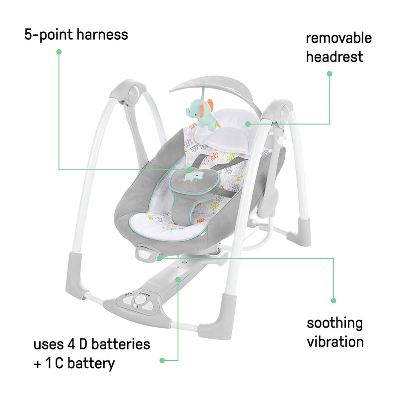 Ingenuity Convertme 2 in 1 Baby Swing & Infant Seat Portable Nature Sounds