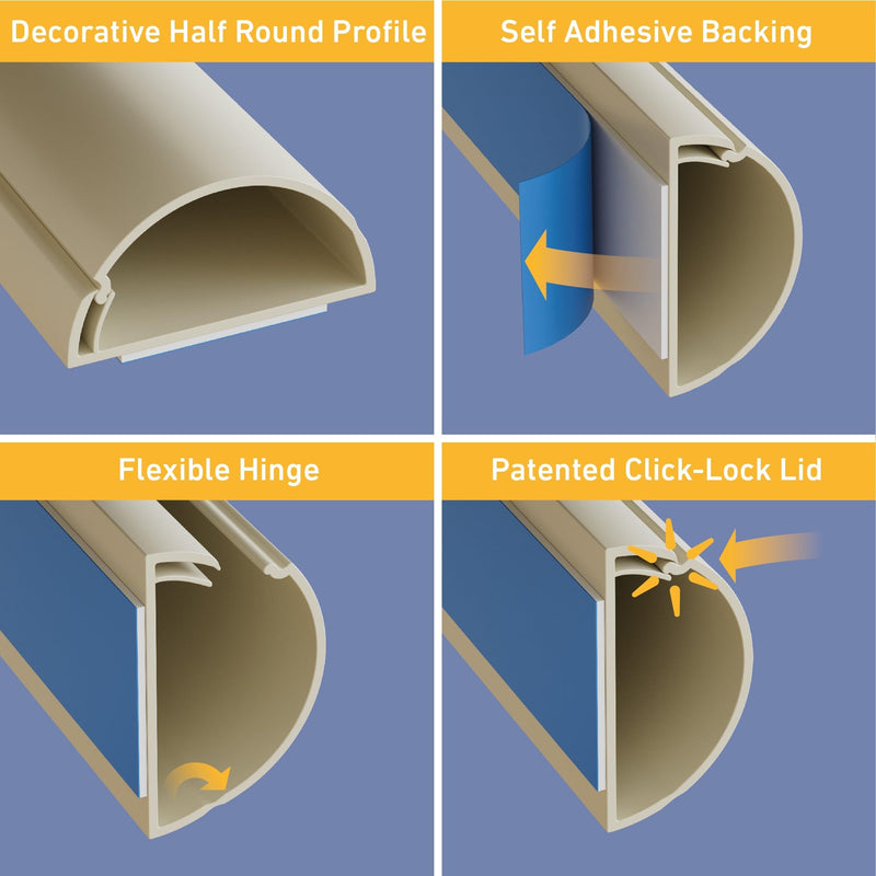 D-Line Beige Cable Concealer Cord Hider 1.18in x 0.59in x 39in