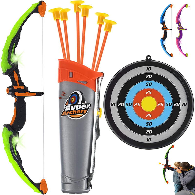 Kids LED Bow and Arrow Set with Suction Arrows - Green