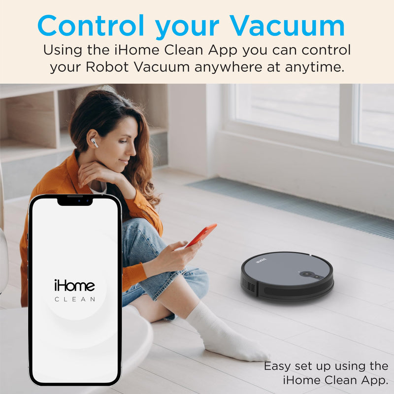 iHome AutoVac Juno Robot Vacuum with Mapping Technology, 120 Minute Runtime, App + Remote Control (Refurbished)