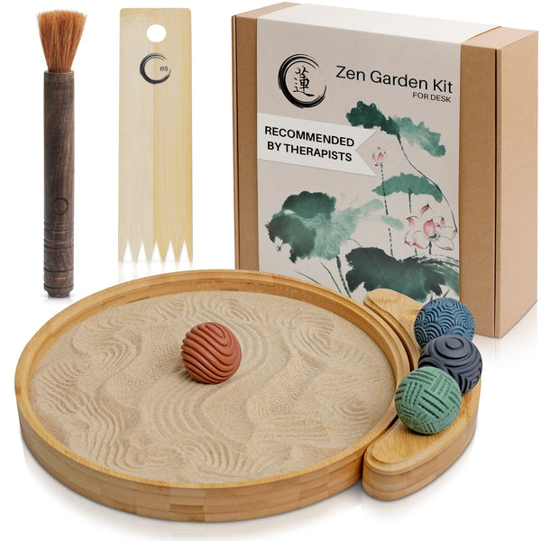 Japanese Zen Garden Kit for Desk Premium Bamboo Tray Accessories