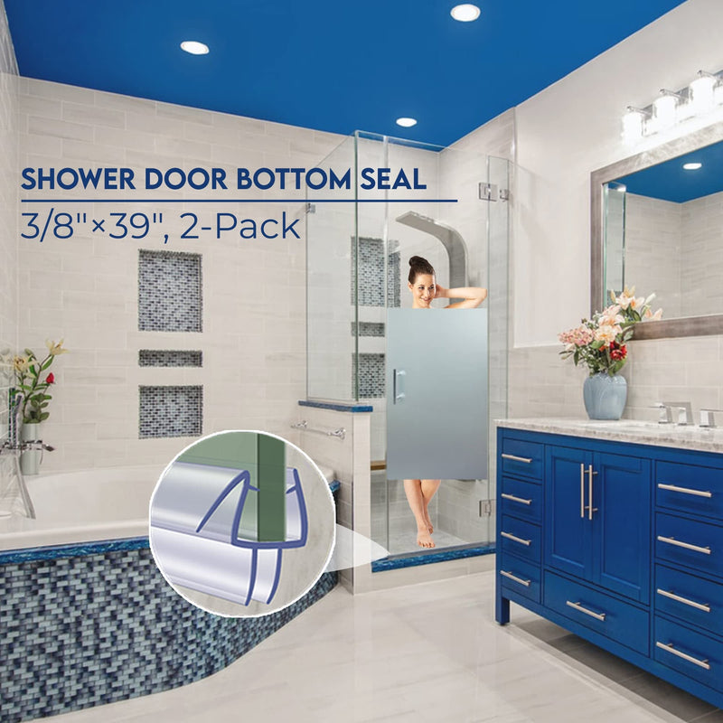 2-Pack Clear Shower Door Seal with Adjustable Grip - 39 Inch