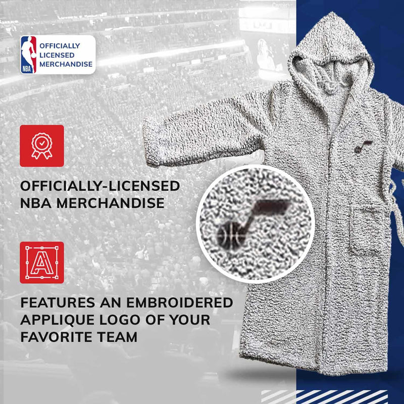 Utah Jazz Plush Hooded Robe with Pockets - Gray Adult One Size