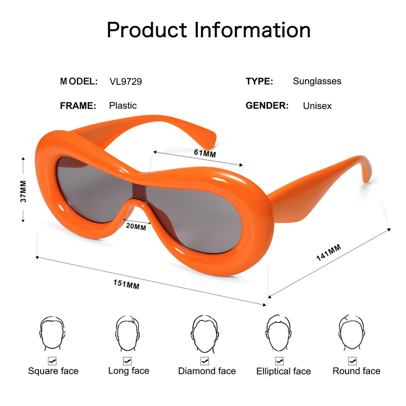 Vanlinker Oversized Thick Aviator Sunglasses - Orange