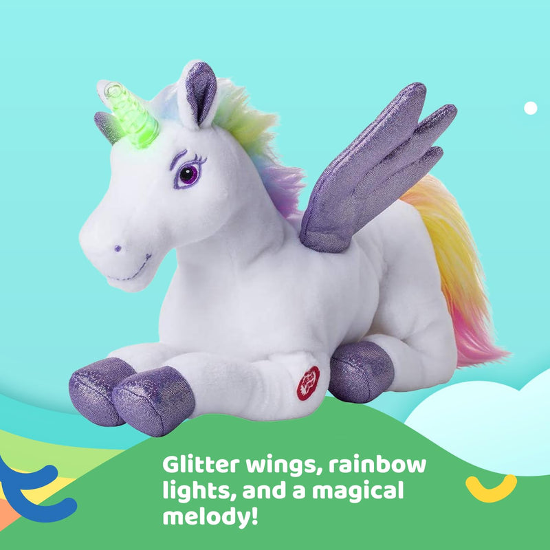 Dazmers Unicorn Light Up Stuffed Animal Toy Flapping Wings Musical Plush Purple