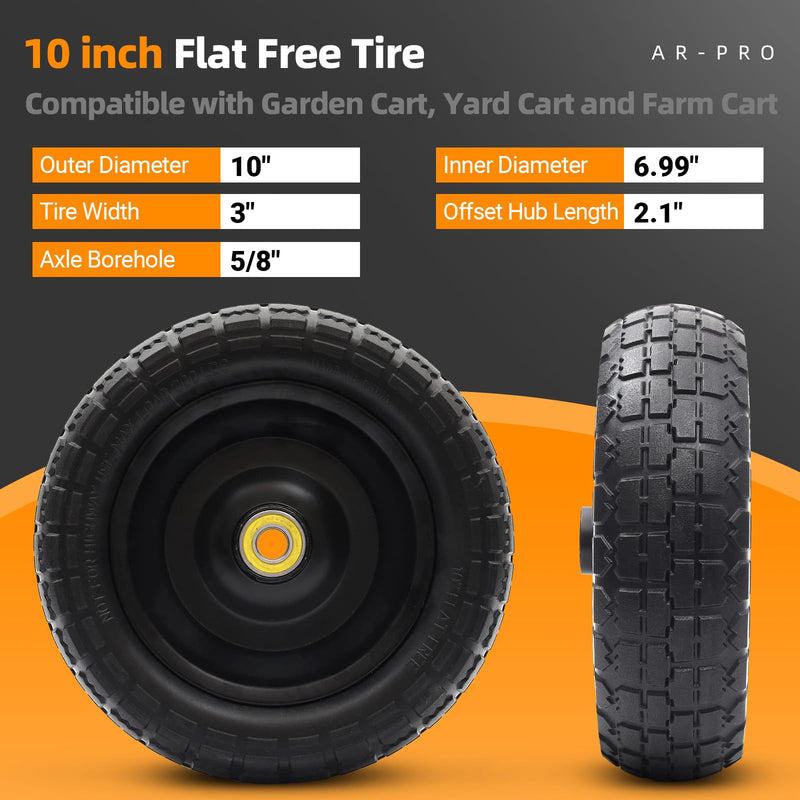 10-Inch Flat-Free Replacement Wheel Set for Yard and Garden Carts