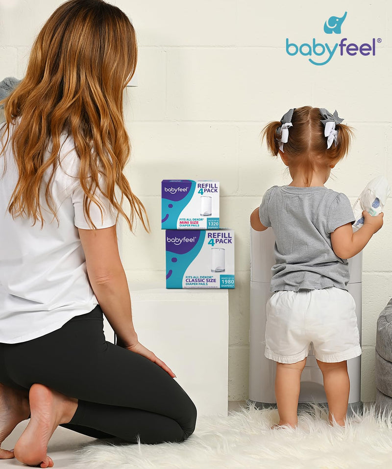 Babyfeel Diaper Pail Refills for Dekor Classic 8 Pack with Powder Scent