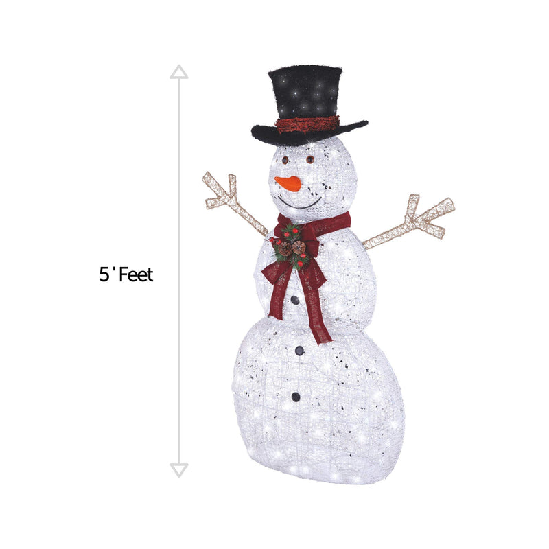 5 Foot LED Light Up Snowman with Top Hat & Red Scarf