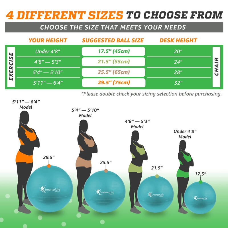 SmarterLife Workout Exercise Ball for Fitness Balance Stability Birthing 75cm Turquoise