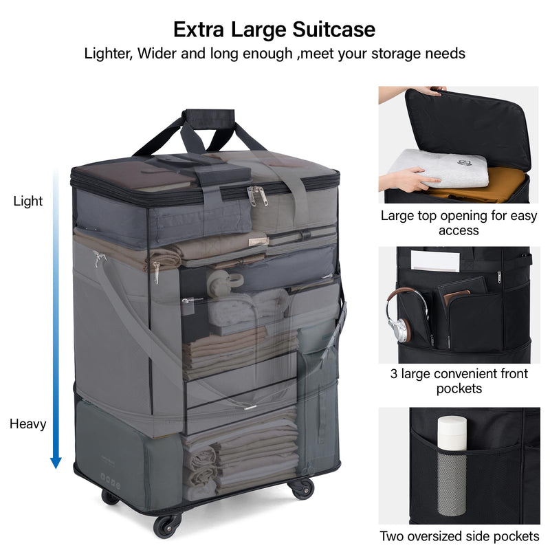 Hanke Expandable Foldable Rolling Travel Bag, Black, 68L-98L