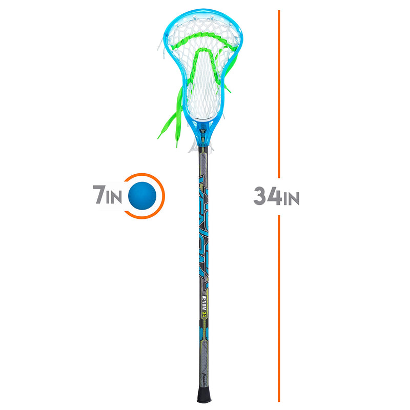 Franklin Sports Kids Mini Lacrosse Stick + Ball Set - Venom Youth Plastic Lacrosse Stick For Beginners - Perfect Set For Kids + Toddlers - Blue 34"