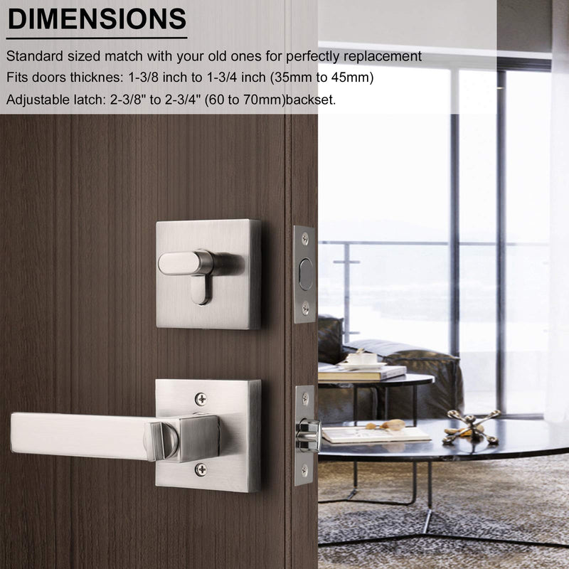 Knobonly Square Lever Door Handle Set with Deadbolt Brushed Nickel