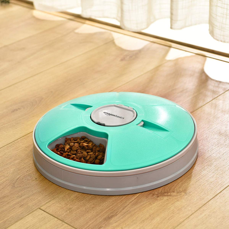 Amazon Basics Automatic Electronic Pet Feeder 6 Portions Plastic Teal 12x12x2.59