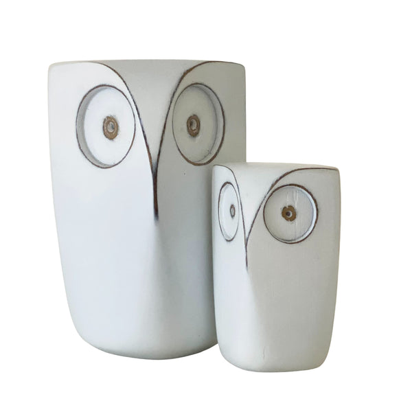 Set of 2 White Resin Owl Decor Statues - 5.75 & 4 Inches