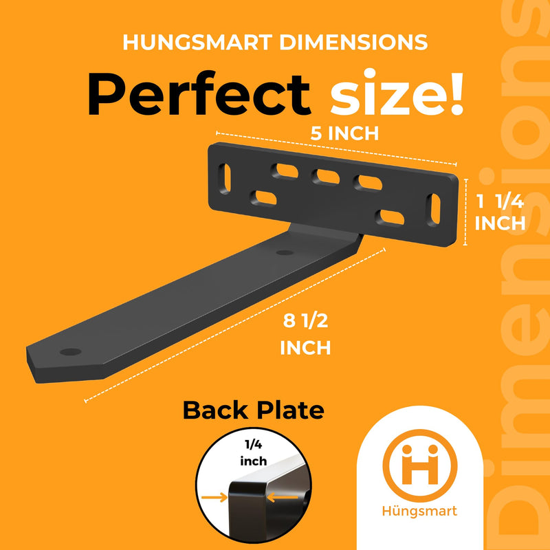 Heavy Duty Black Floating Shelf Brackets - 8.5 Inch Triangle