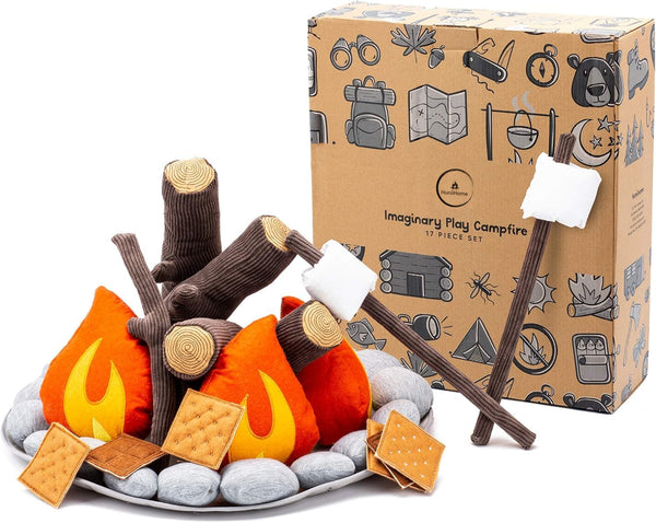 Kids Pretend Campfire Set with Plush Logs and S'mores - 17 Pieces