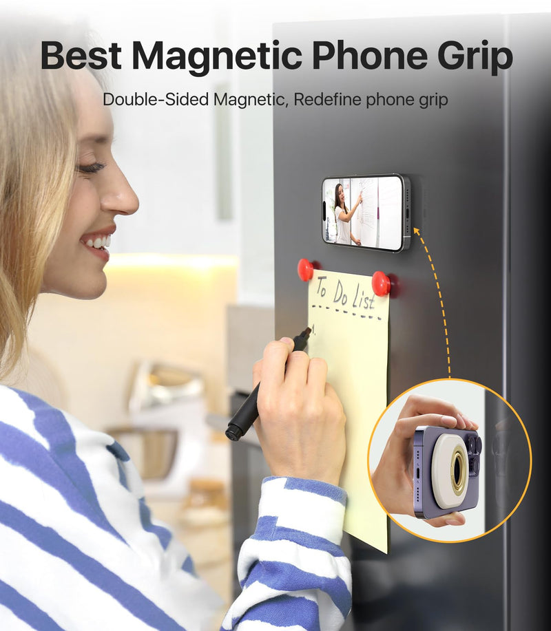 andobil Magnetic Phone Grip (Upgrade) for Magsafe, [Strongest Magnet Power] Phone Ring Holder Dual-Sided Magnet Compatible with Magsafe Series iPhone 15 14 13 12 Pro max, All Phones and Cases, White