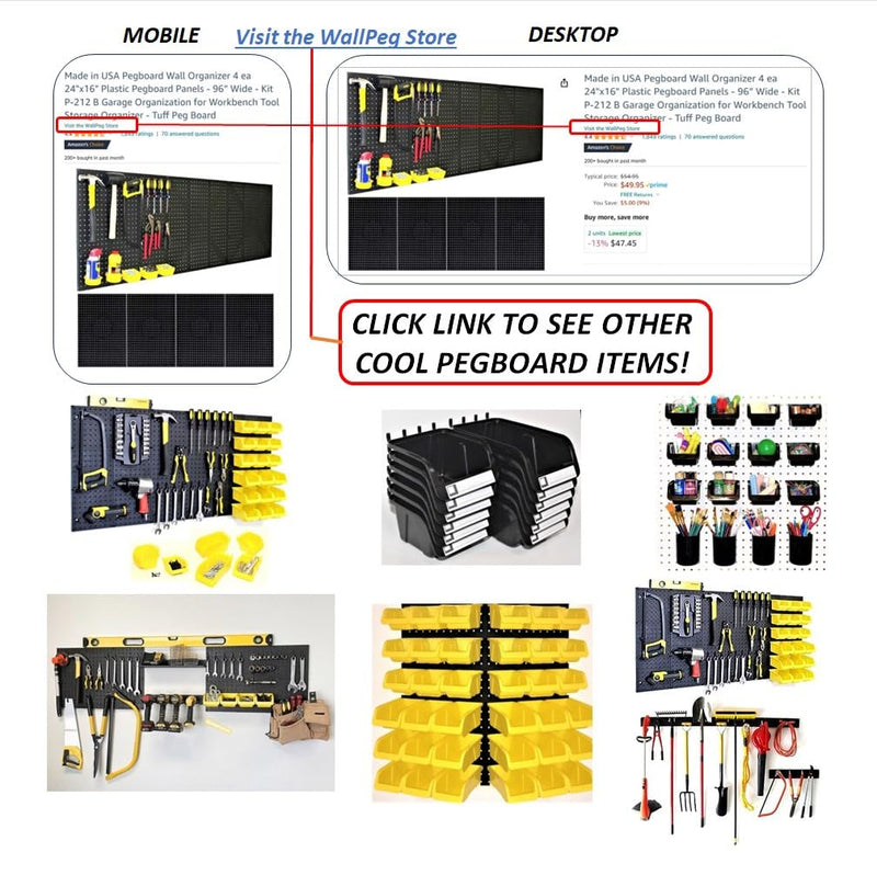 Black Wall Pegboard Organizer Kit 96” with Hooks and Bins