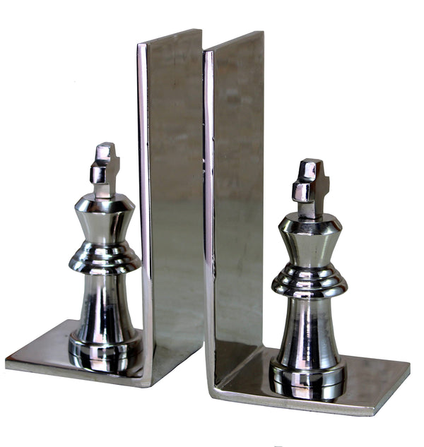 eSplanade Brass Chess King Book Ends or Book Shelf Organizer - Silver Plated - 7" Inches