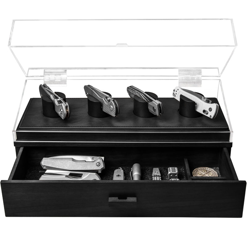 Knife Deck Pro Premium Display Case for 6 Knives With Leather Lining & Drawer