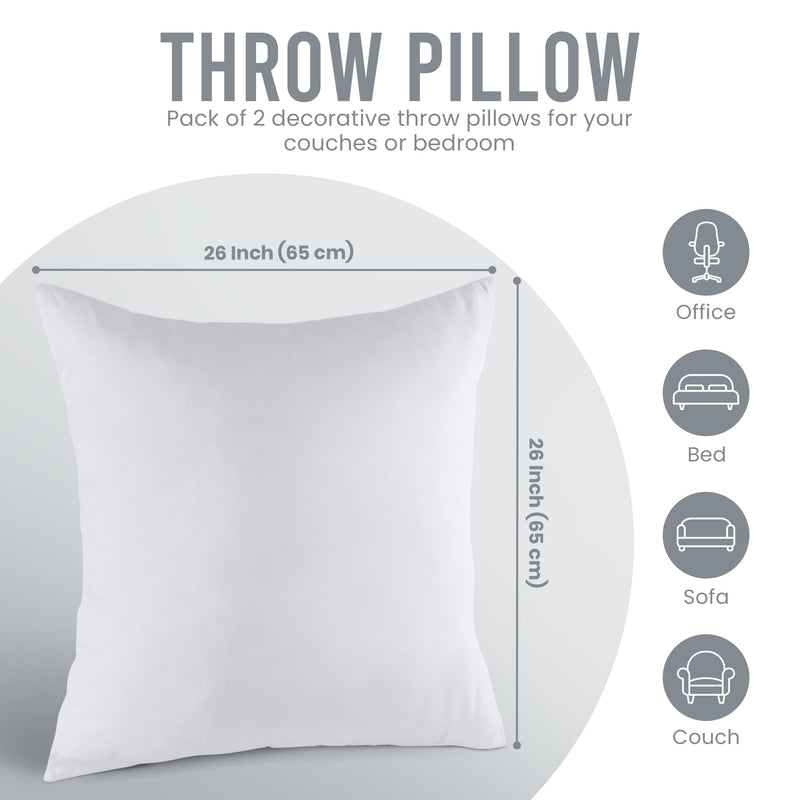 Utopia White Pillow Inserts Pack - 26x26 Inches Decorative Cushions