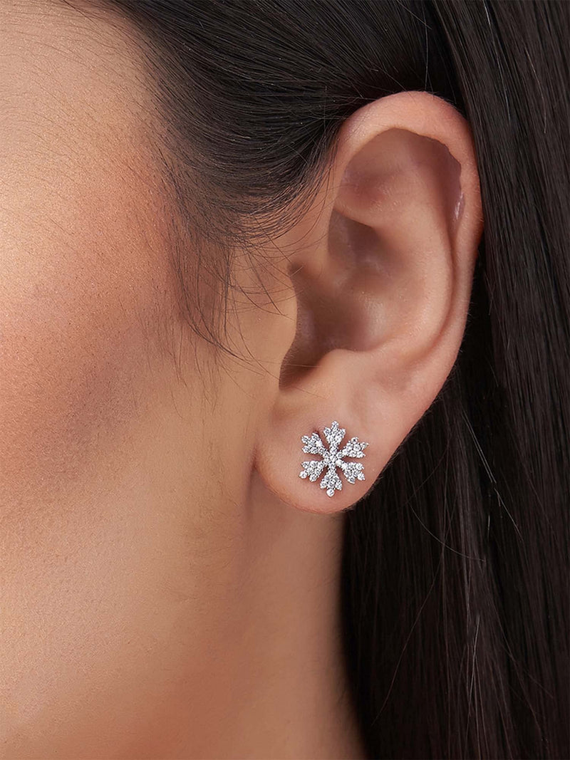 Giva 925 Sterling Silver Hypoallergenic Zirconia Stone Snowflake Stud Earrings