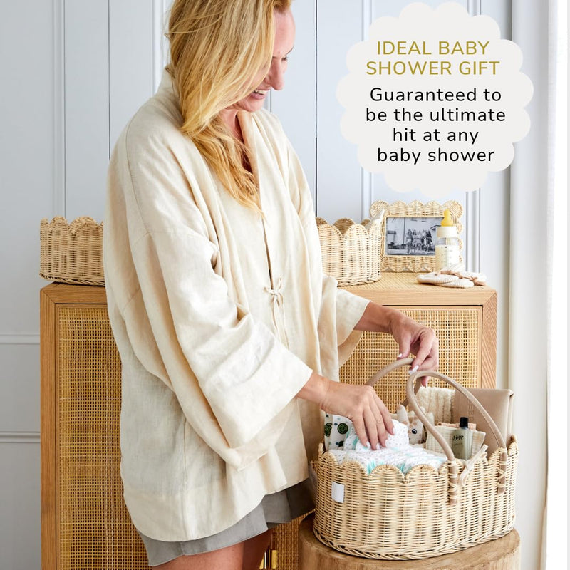 Bebe Bask Premium Baby Changing Basket Artisan Crafted Scalloped Rattan Diaper