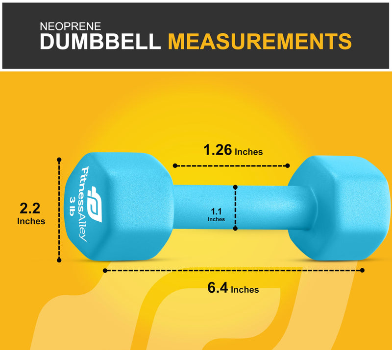 Fitness Alley 3lb Neoprene Dumbbell Set Non Slip Light Blue Hand Weights