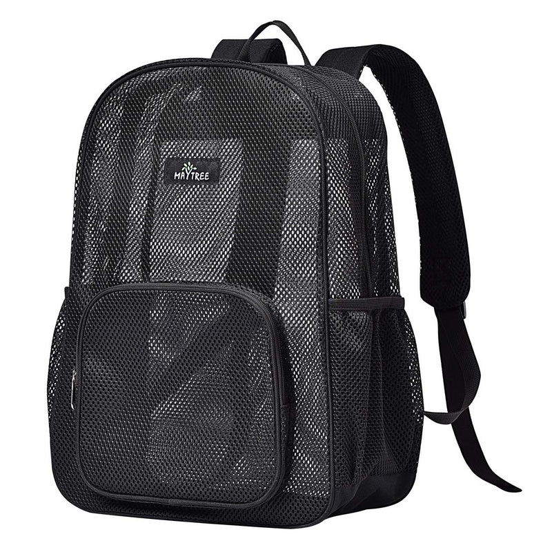 Heavy Duty Black Mesh Backpack for Travel Beach and Sports 12.5x17x6 Inch