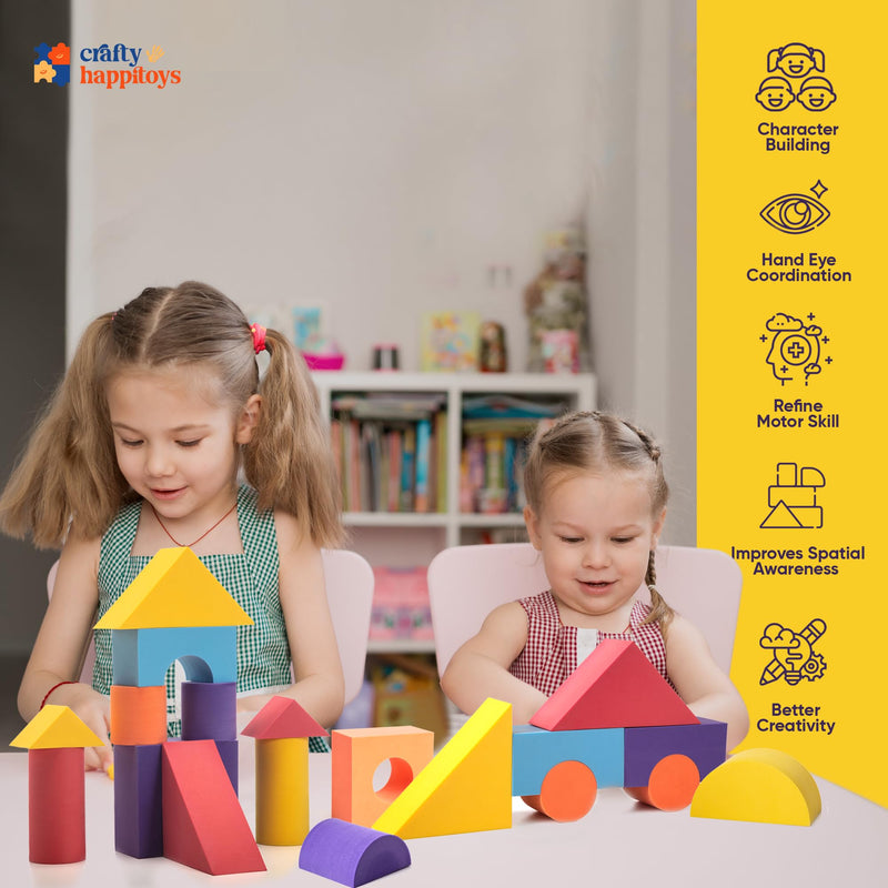 Set of 34 Jumbo Large Foam Blocks for Toddlers - Stacking Soft Blocks for Kids with Shapes & Colors Learning - Construction Building Preschool Toys - Giant Foam Blocks for Daycare Toddlers 3-5 & Above