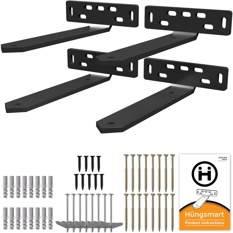 Heavy Duty Black Floating Shelf Brackets - 8.5 Inch Triangle