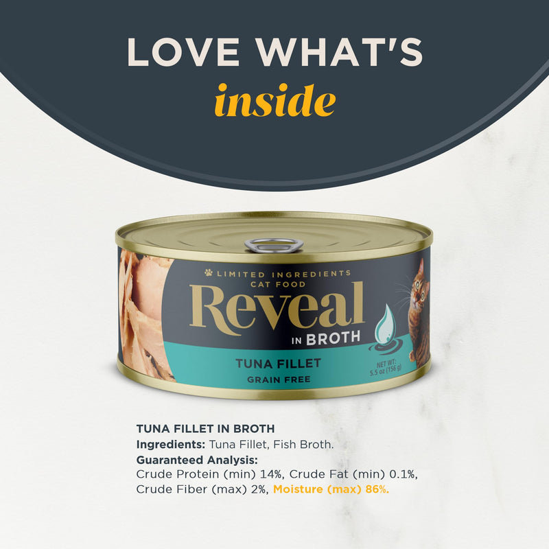 Reveal Natural Wet Cat Food 24 Count Grain Free Limited Ingredient Canned Food For Cats Tuna Fillet In Broth 2.47 Oz Cans