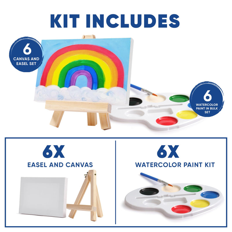 Kids Mini Canvas and Easel Art Set - 12 Pack with Watercolors