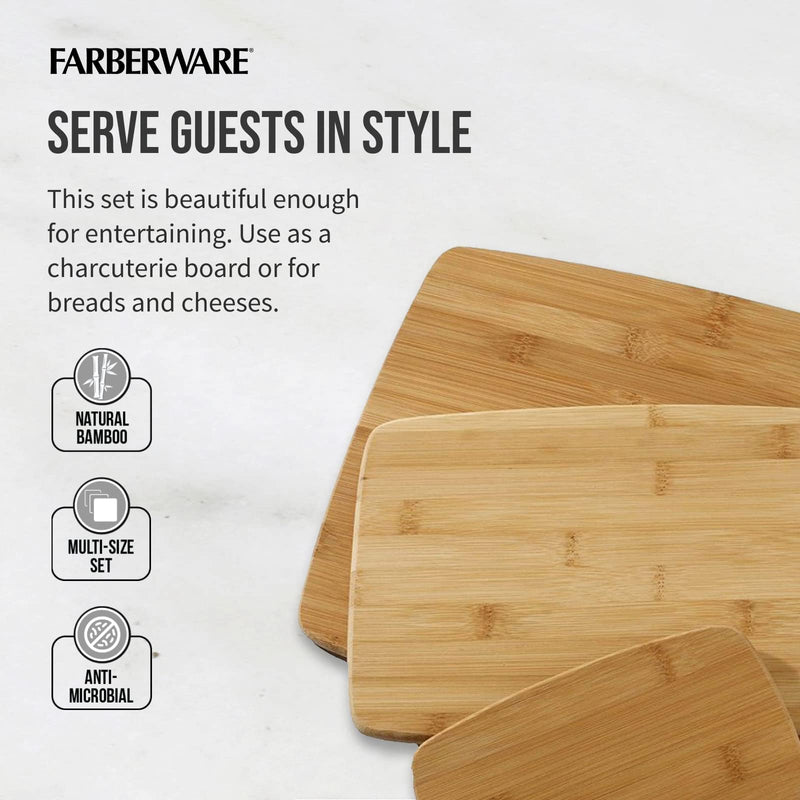 Farberware Reversible Bamboo Cutting Board Set Assorted Sizes 3 Piece