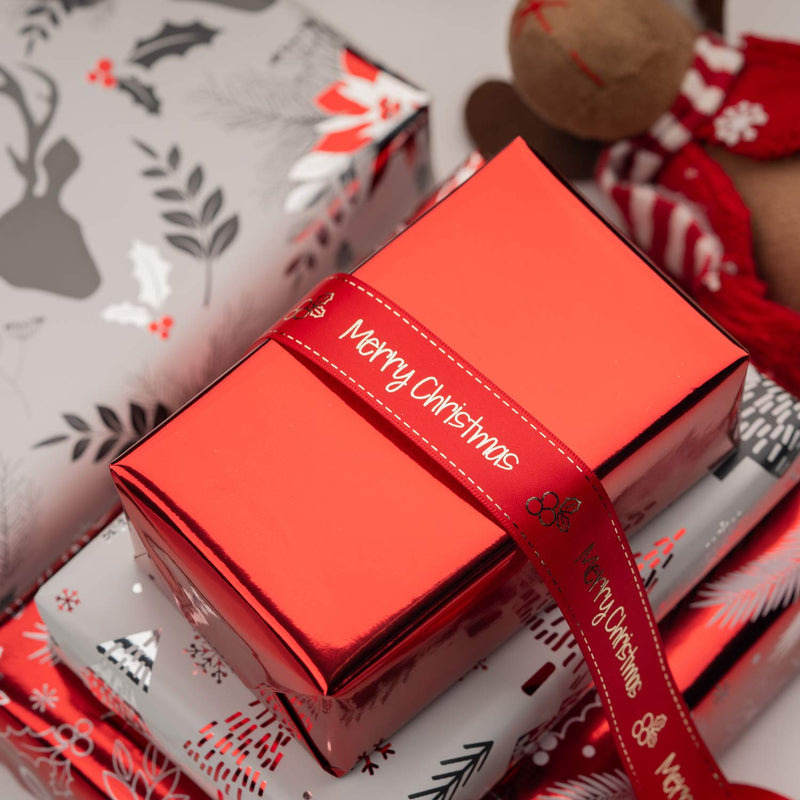 Foil Red Christmas Wrapping Paper with Metallic Shine 4 Rolls