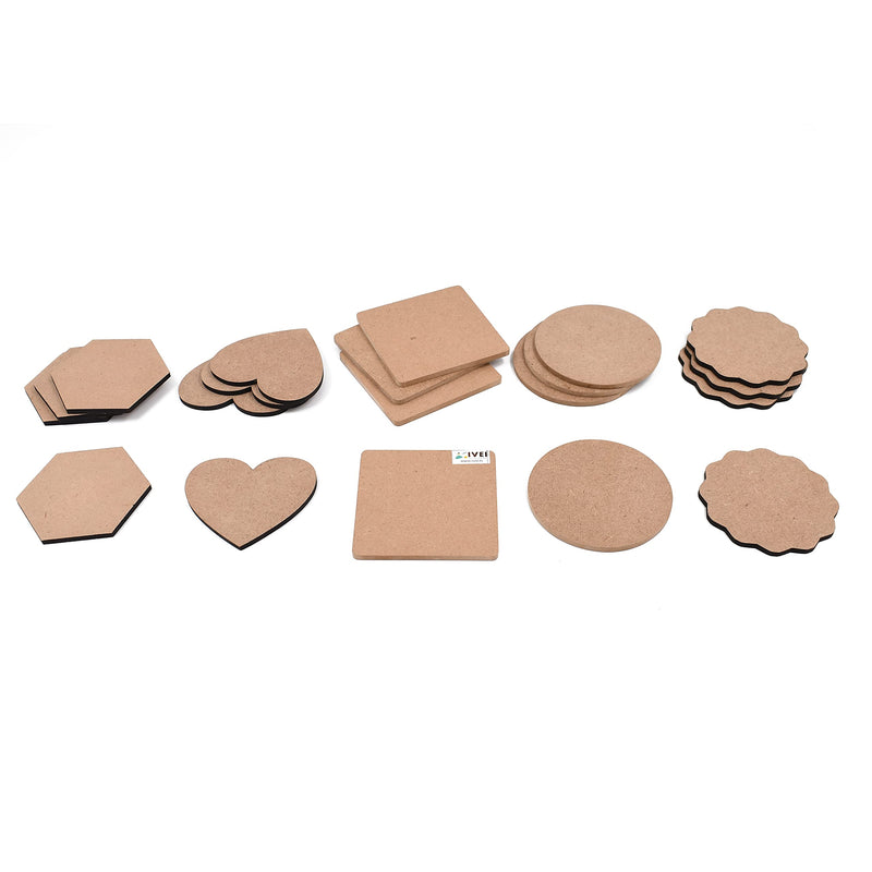 Ivei Mdf Board Diy Coasters Set Blank Wooden Shapes for Crafts