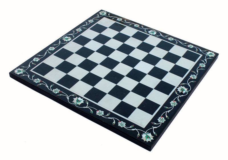 Stonkraft Black & White Marble Chess Board 15 Pietra Dura Inlay Art