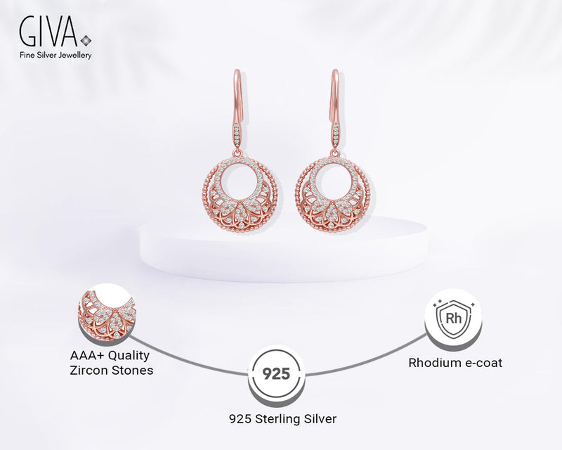 GIVA 925 Sterling Silver Rose Gold Crescent Affair Earring (AAA+ Quality Zirconia Stone)