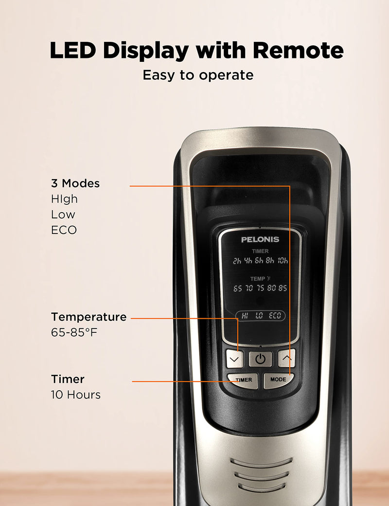 PELONIS Energy Efficient Oil Filled Radiator Heater with Remote and Thermostat