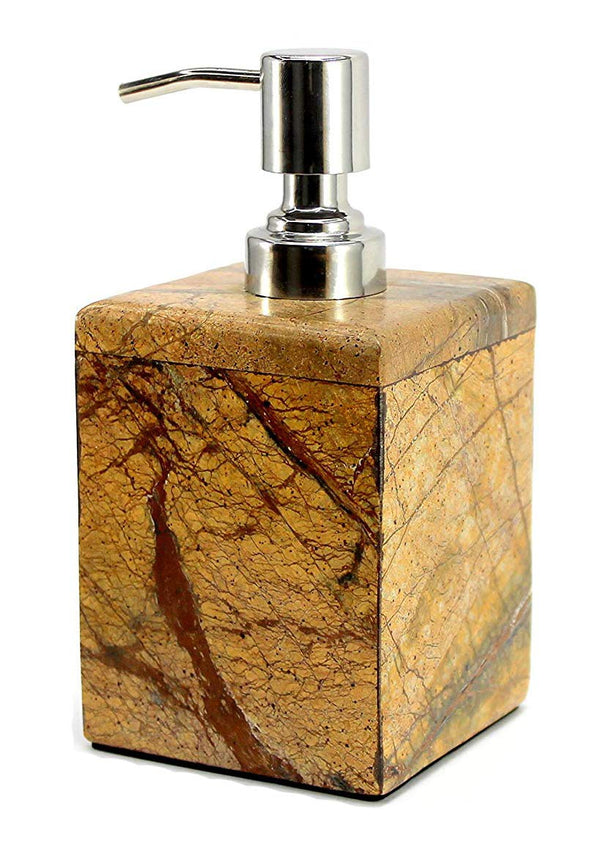 Natural Stone Soap Dispenser with Stainless Pump - Brown