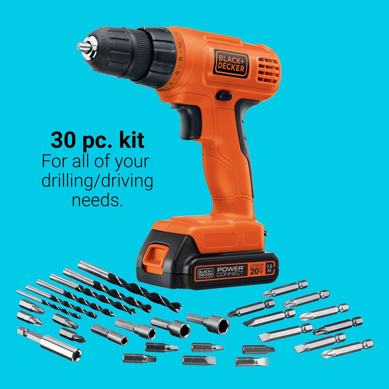 BLACK DECKER 20V Max Cordless Drill Driver with 30 Pc. Accessory Set