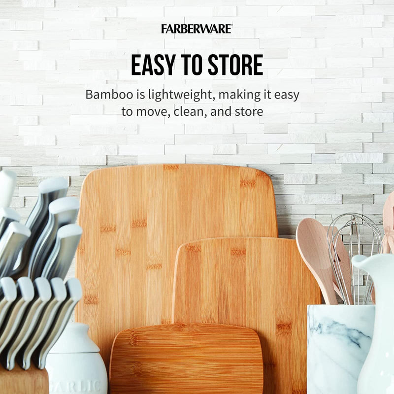 Farberware Reversible Bamboo Cutting Board Set Assorted Sizes 3 Piece